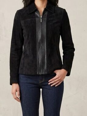 Preston & York Black Suede Leather Zip Jacket 8
